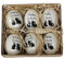 Posiwio ausgefallene Ostereier echte Hühnereier Motiv 2 Häschen und Schriftzug Frohe Ostern in schwarz Preis für Set a 6 Stück, ca. 4,5 x cm