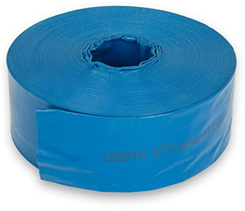 EBERTH 3 manguera plana de jardín para bombas en 40m de longitud, 3 pulgadas, 76mm de diámetro, flexible, PVC resistente, manguera industrial, manguera de agua para riego, en azul