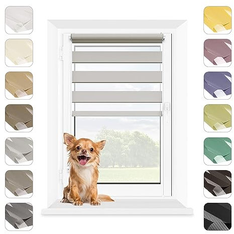MARDOM Rollos für Fenster Ohne Bohren, Duo Rollo Tag und Nacht, Rollo Ohne Bohren, Doppelrollo Klemmfix Ohne Bohren, Fensterrollo Innen, Jalousien (Grau, 47.5x140 cm (Stoffbreite: 43.5)