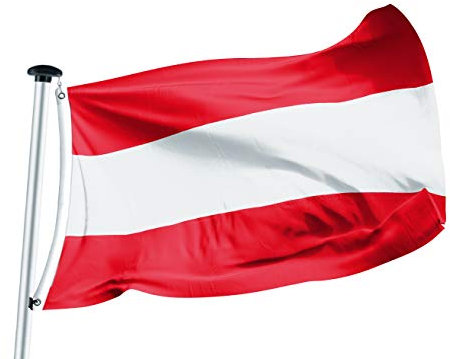 FLAGLY Premium Flagge Österreich 100x150cm - 115g/m² Stoffgewicht - gedruckt, robustes und witterungsbeständiges Glanzpolyester mit Ösen (100 x 150 cm, Österreich)