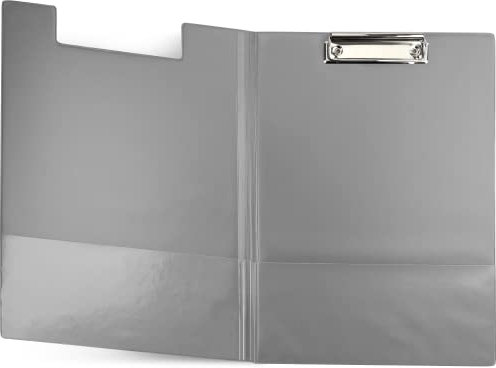 Netuno 1 Stück Klemmbrettmappe A4 Grau mit Deckel und Metallclip Schreibplatte aus Hartkunststoff Dokumentenhalter Schreibunterlage Clipboard Mappe mit Bügelklemme