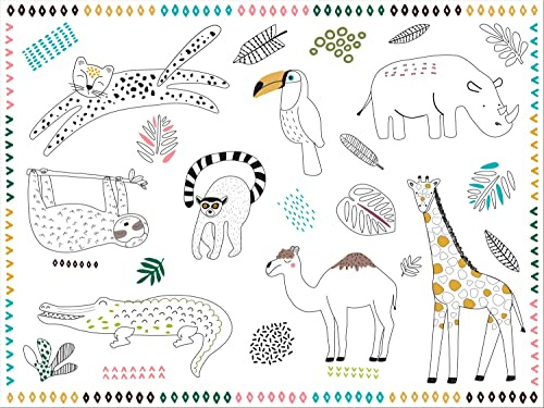 Folat 68339 Placemats, Colouring Pages, Zoo Party, Pack of 6, Multicoloured, L