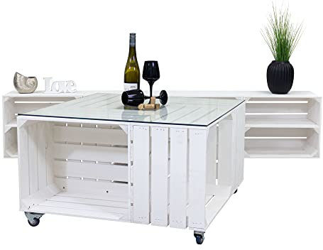 Vinterior Wohnzimmer Rügen mit Couchtisch und Regal Wohnwand Lowboard Tisch Set (Weiß)