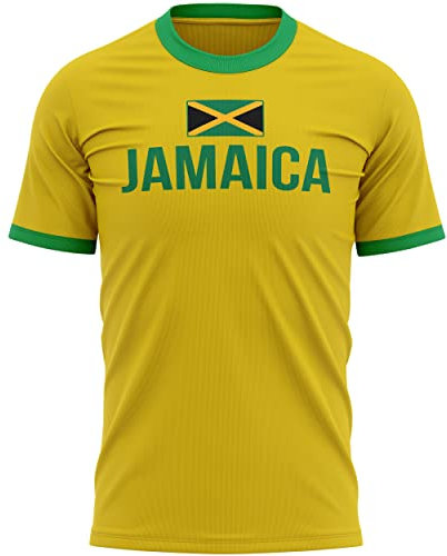 Jamaica Country Flag T Shirt, Jamaican Flag Print Design Tee, Footballer Supporters Gifts for Him, Yellow and Green Ringer for Men, S, Yellow/Green