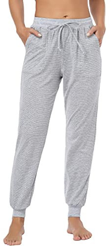 Irdcomps Pantaloni Pigiama Donna Cotone Pantaloni di Pigiama Pantalone Pigiama Donna Casual con Coulisse Traspirante a Tinta Unita Righe per Casa Fitness Yoga Jogging Grigio M