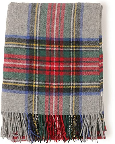 VRBFF Schottische, Gemütliche, Wollige Tartan-Decke, Großer Mehrzweck-Teppich Aus Reiner Wolle, Größe 190 X 140 Cm, 5 Verschiedene Tartanfarben Zur Auswahl (Grau)