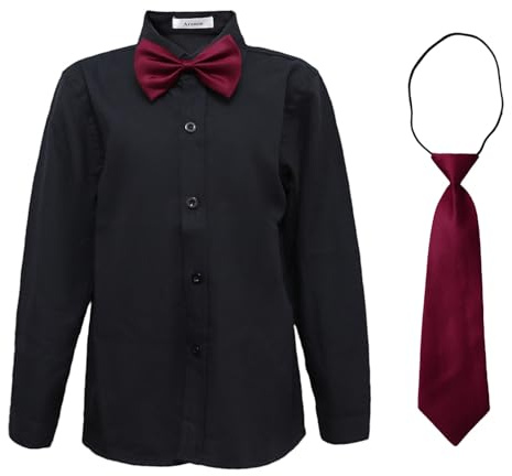 aromm Junge Kleid Hemd mit Fliege und Krawatte Lange Ärmel Solide Knopf unten Oxford Shirt