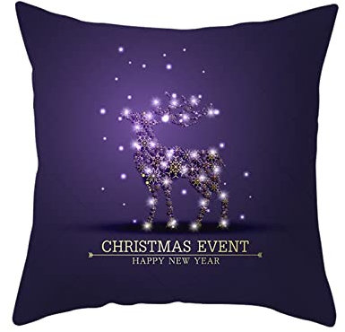 Dsnyu Sofakissenbezug Weihnachten, Schneeflocken Hirsch Dekokissenhülle Polyester, Dunkel Lila Elegante Weihnachten Dekorativ Kissenbezug für Sofa Deko 50x50cm