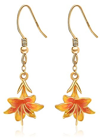 Lilien 925 Sterling Silber Blume Ohrringe - Baumelnde Minimalistische Ohrringe für Muttertag, Geburtstag und Mai-Blume - Schmuck Geschenke