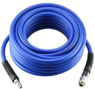 aunstarwei 3/8 PVC/Rubber Hybrid Air Hose Blue with 1/4 Europe Steel Quick Coupler and Plug Fittings, 10m Length