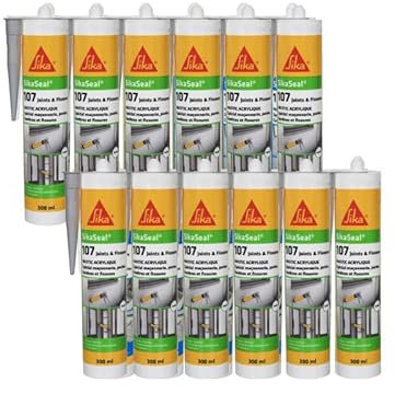 Lot de 12 mastics acryliques SIKA Sikaseal 107 Joint et fissure - Gris - 300ml