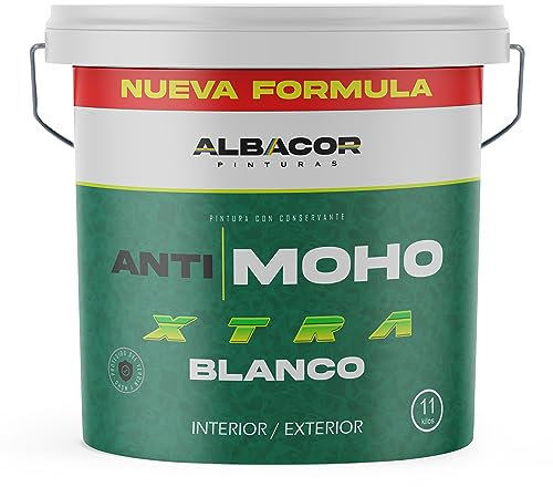 ALBACOR Antimoho XTRA Pintura Antihumedad Interior - Exterior -11KG- (Blanco Mate), Pintura Antimoho Para Techos, Baños, Cocinas, Poco Salpicado, Evita la Aparición de Moho, Antihumedad