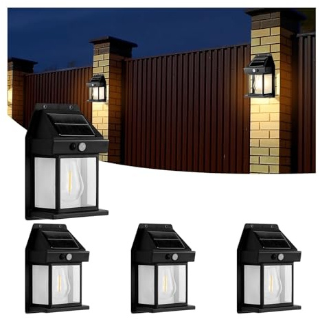Rheme 4 Pack Solar Fence Lights, Outdoor Wall Lights Waterproof Retro LED Wall Lights for Garden Fence Patio Decking Gate Yard Decoration(Black)