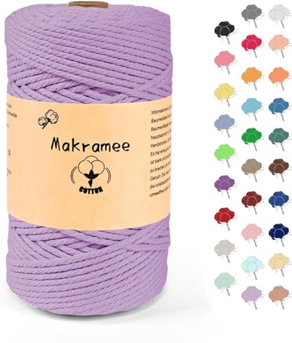 Uvolo 3mm x 200m Makramee Garn, Baumwollgarn, Macrame Kordel für Basteln, Pflanzenbügel-Lila