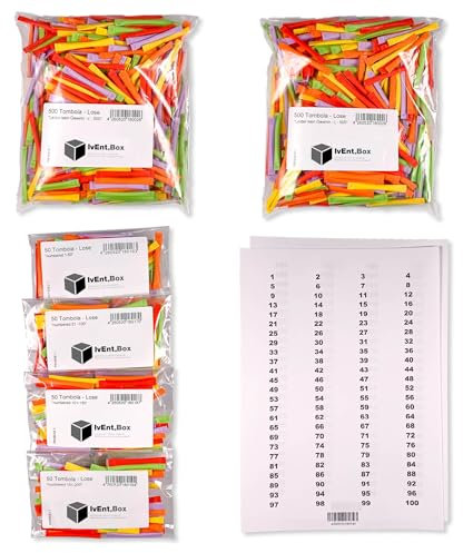 Tombola Lose - Regenbogenlose SET | 1-200 Gewinne | 1000 Nieten | inkl. Aufklebenummern | bunt gemischt