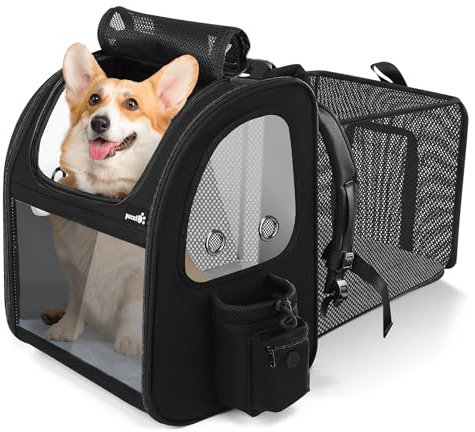Pecute Zaino Porta Cani Grande Sia per Cani di Piccola Taglia Che per Gatti, Cuccia Portatile/Trasportino Estraibile Indicato per Viaggi Sia Lunghi Che Corti,Nero