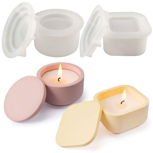 Lot de 2 Bougeoirs en Silicone avec Couvercle - Moule à Bougie Chauffe-Plat - Boîte de Rangement