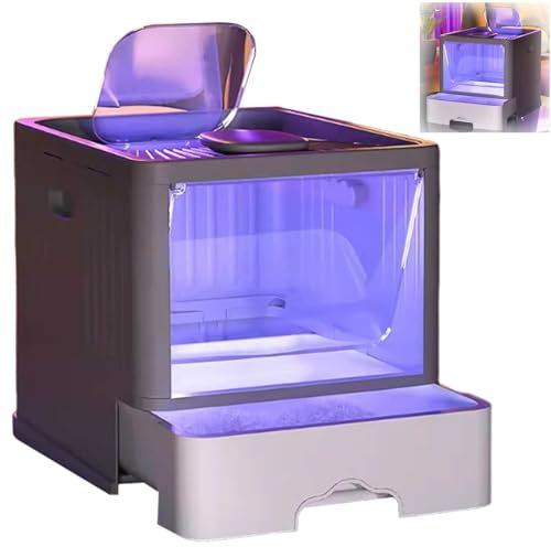 AutomáTico Caja De Arena para Gatos Extra Grande,Bandeja Sanitaria para Gatos Cerrada con IrradiacióN De Luz De 360 con Pala para Arena Bandeja Sanitaria para Gatos FáCil De Limpiar