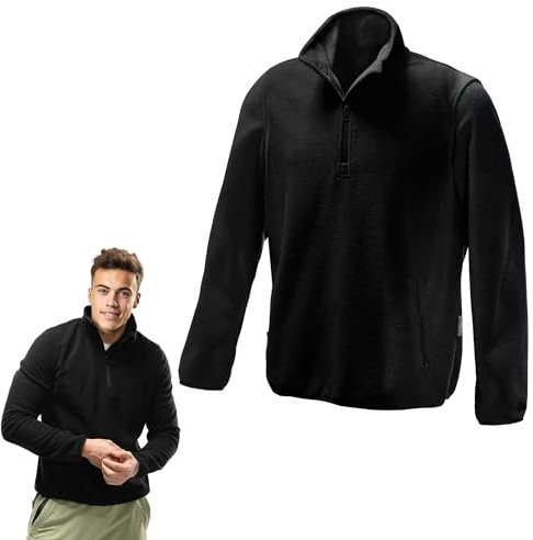 JEMIDI Felpa Pile Uomo Invernale - Calda e Comoda Con Mezza Zip e Tasche - Da Lavoro Senza Cappuccio - Abbigliamento Casa e Montagna - Tinta Unica