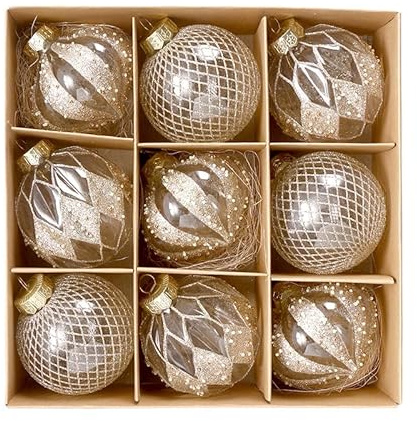 Weihnachtskugeln, Champagner Weihnachtskugeln 9Pcs 8cm Weihnachtskugel Bunte Kugel Geschenk Baum Dekoration Anhänger für Weihnachtsbaum Urlaub Girlande Dekor Ornamente (Champagner Gold)