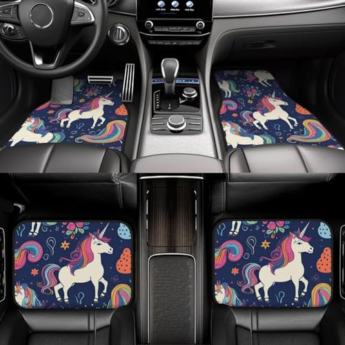 Universal Auto Fußmatten 4 Stück Fußmatten für Auto Einhorn und Regenbogen Automotive Fußmatten Automatte für SUV rutschfeste Autoteppich Auto Liner Dekor Zubehör Automotive Matten Fit für SUV Van