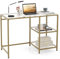 DREAMADE Konsolentisch aus Glas, Schreibtisch mit Regal, Flurtisch Schmal für Eingang & Wohnzimmer & Schlafzimmer, belastbar bis 50kg, Gold