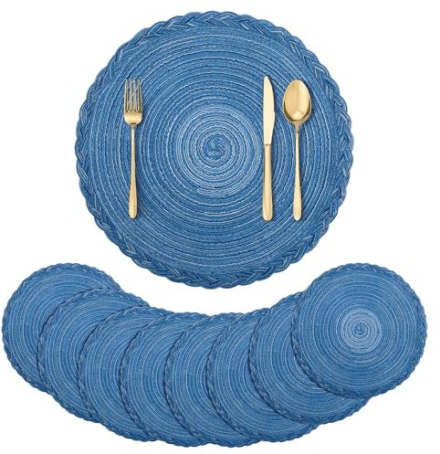 fanquare Salvamanteles Redondos Set de 8 Salvamanteles Trenzados Resistentes al Calor para Mesa de Cocina 38cm Salvamanteles Redondos Lavables Azul