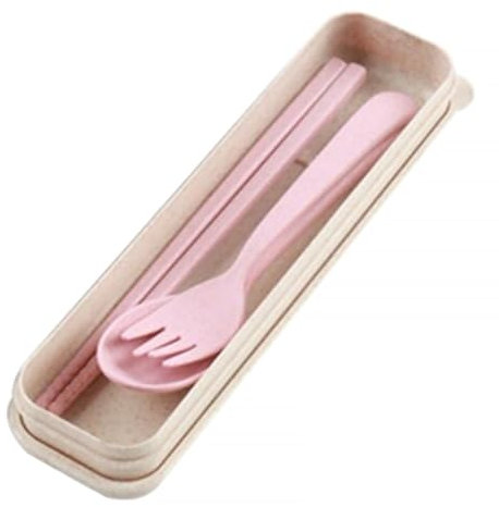 Eco-friendly Cutlery Set 3Pcs Portable Tableware Set Eco-Friendly Chopsticks Spoon Fork Plastic Cutlery with Box for Students Office Workers Plastic Chopsticks Spoon Fork