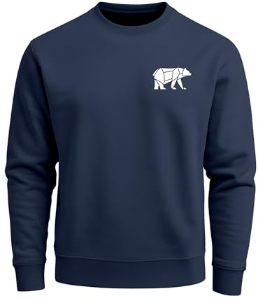 Neverless® Sweatshirt Herren Print Aufdruck Bär Polygon Design Wander Outdoor Rundhals-Pullover Fashion Streetwear Navy 3XL