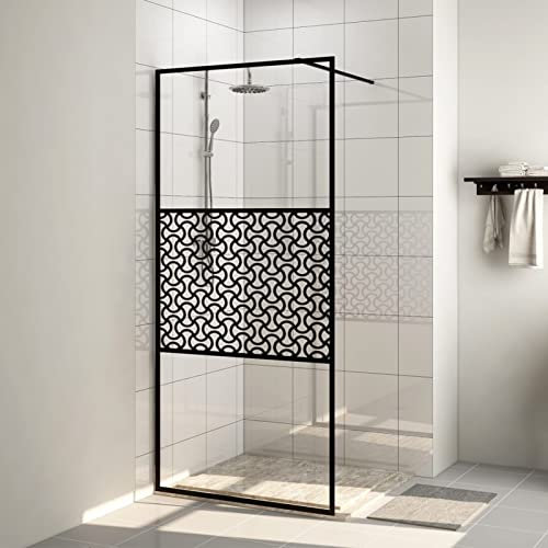 BAZZI Duschwand Glas Duschwand für dusche Duschtür Walk in Duschwand Duschabtrennung Begehbare Dusche Duschtrennwand ESG Glas-Schwarz-Muster-100 x 195 cm