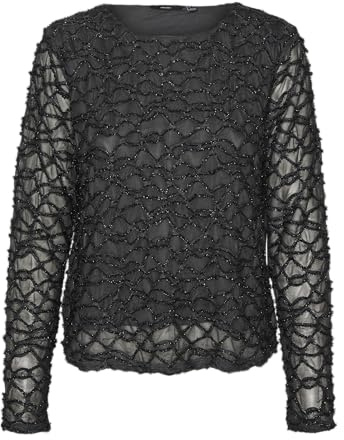 VERO MODA Damen Vmelga Ls Short Boatneck Glitter Top JRS Langarmbluse