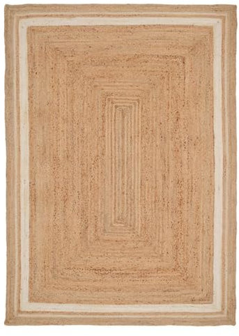Handwoven Jute Rug Braided Natural Beige White Border Rustic Rectangular Eco-Friendly Sustainable Rugs for Living Room Mat, Entrances Large 190cm x 280cm
