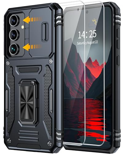 AMILIFECASES for Samsung Galaxy A55 5G Case, Built-in Camera Cover, Black | 360 Rotatable Kickstand, Military Grade Protection, Shockproof,Slim, Anti-Scratch, with 9H Tempered Glass Screen Protector