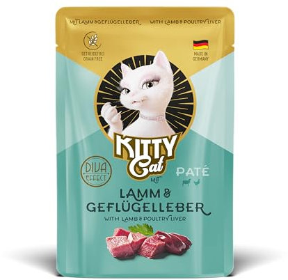 KITTY Cat Paté Lamm & Geflügelleber, 48 x 85 g (Großpackung), Nassfutter für Katzen, getreidefreies Katzenfutter mit Taurin und Lachsöl, Alleinfuttermittel mit hohem Fleischanteil, Made in Germany
