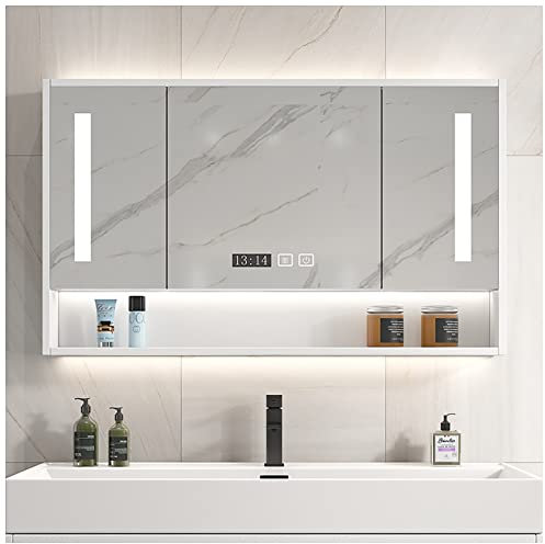 Armoire de Salle de Bain rectangulaire éclairée par LED avec Miroir,Armoire de Salle de Bain avec lumières et Organisateur de Rangement Anti-buée (Couleur : Blanc,Taille : 120 cm)