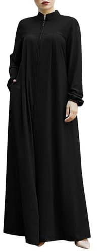 QingHUImao Gebetskleidung für Frauen, Muslimisches Einteiliges Gebetskleid mit Reißverschluss, Bodenlang Abaya Kleid, Frauen Elegant Muslim Kleidung Set, Damen Islamische Full Cover Burka (Black, L)