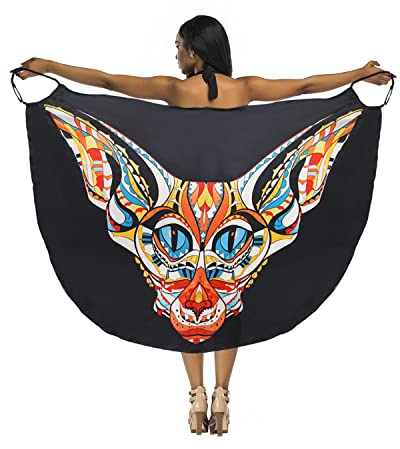 Damen Sarong Wrap Bikini Cover Up Wickeltuch Strandtuch Sommer Bikini Cover Up V-Ausschnitt Kleid Träger Ärmellos Wickelrock Urlaub Lange Strandkleider Lose Stil Strandrock,Katze