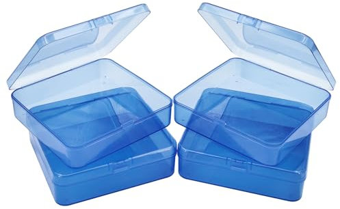 Goodma 4 Pieces Square Empty Mini Plastic Organizer Storage Box Containers with Hinged Lids for Small Items and Other Craft Projects (Blue, 125 x 125 x 35 mm)