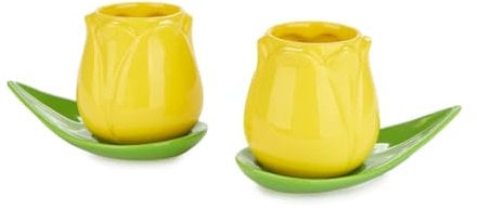 Balvi Set Tazas café Tulip Color Amarillo/Verde 2 Tazas con Forma de tulipán y 2 Platos con Forma de