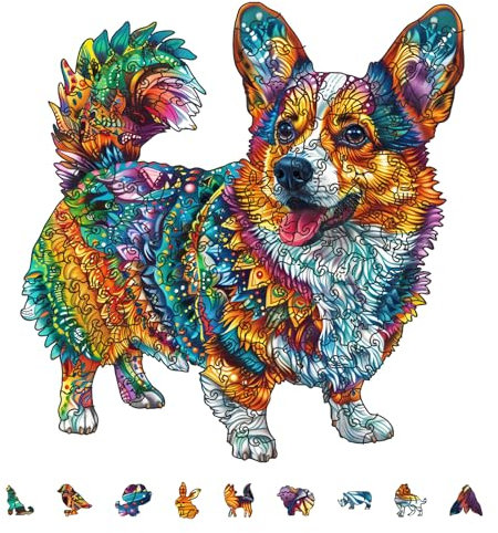 GLOBLELAND Holzpuzzle Erwachsene 200 Teile Holzpuzzles Hund Wooden Puzzle Unregelmäßige Einzigartige Puzzle für Erwachsene Kreatives Weihnachten Geschenke 7.79 x 6.26 Zoll