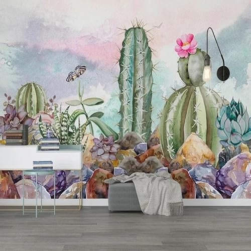 TANYANG Benutzerdefinierte 3D Tapete Nordic Modern Handgemalte Kaktus Wandbild Wohnzimmer Sofa Tv Hintergrund Wand Wohnkultur 150Cm(W)×105Cm(H)