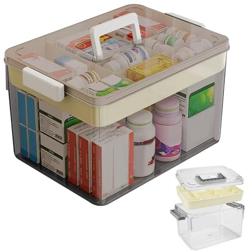 ADERTOS Medicine Box Storage Box 2 Layer First Aid Box Case Portable Medicine Chest Storage Box Container Household Medical Box Organizer Large Capacity Medicine Storage Bins with Lid Handle