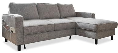 MIUFORM Molly S mit Bettkasten | limitierter Polsterstoff | 4 Sitzer Ecksofa | L-Form rechts | 228 x 148 x 88cm Couch | Klappsofa mit Schlaffunktion | Schlafsofa klappbar (Grau)