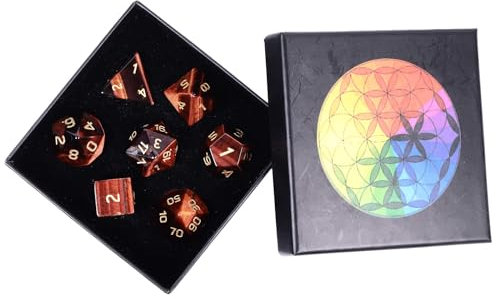 Nupuyai Rotes Tigerauge Stein Polyedrische Würfel Edelsteine Set, 7 Stück Heilsteine Set Tischspiele für Dungeon and Dragons Würfel DND RPG MTG Würfelspiel Geschenk