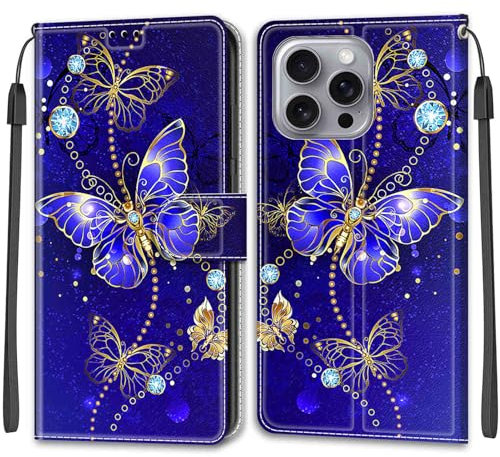 TOMYOU for iPhone 16 Pro Max Case, PU Leather Wallet Book Flip Folio Stand View Cover Pouch Compatible with iPhone 16 Pro Max Phone Case - Butterfly