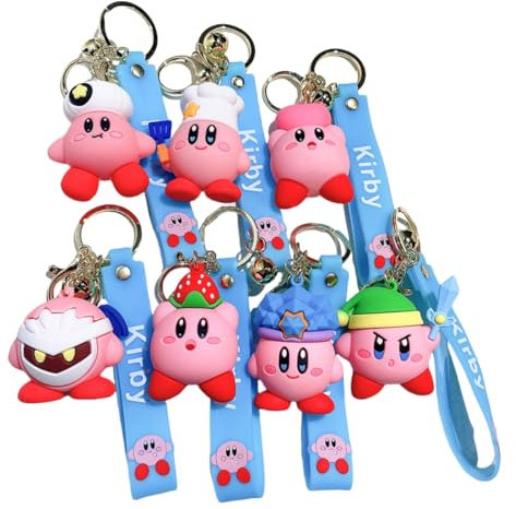 Xingbiyou 8 Stück Anime Kirby Schlüsselanhänger Set,Auto Schlüsselanhänger Tasche Anhänger