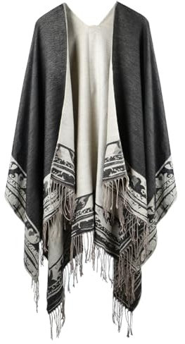 HOTUT Damen Poncho Schal,Übergroßer Schal Strickjacken,Weiches und drapiertes, doppelseitiges Design, Cape Cardigan Geschenk Für Mutter-QuastenStil