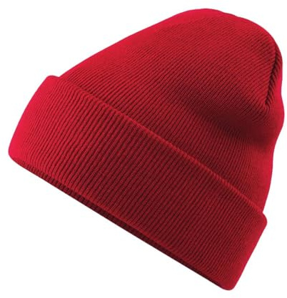 Roughtex Beanie mit Umschlag aus Bio-Baumwolle Doppellagiger Strick, atmungsaktiv und weich Wintermütze Rot