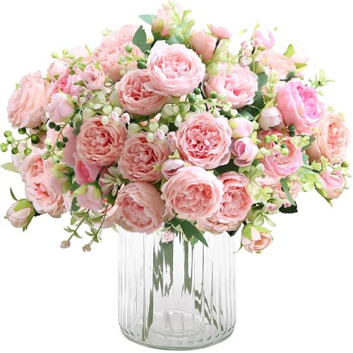 HNVNER 4 Bunches Artificial Peony, Peonia Seta Peonie Mazzi per Nozze, casa, omposizioni floreali fai da te, Rosa