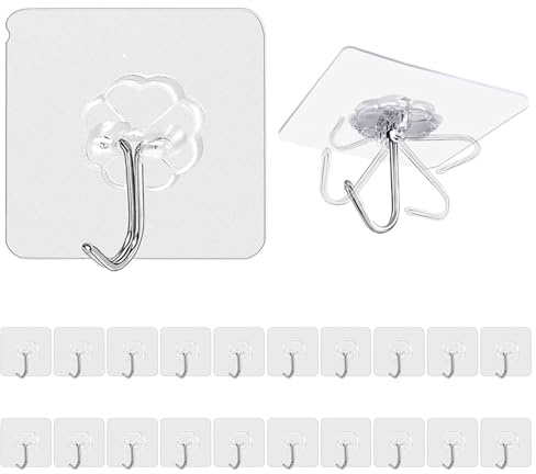 Haken Selbstklebend, 20 Stück Klebehaken Transparentes Selbstklebende Haken Extra Stark (max 10 kg), Handtuchhalter Ohne Bohren für Küche Badezimmer, Handtuch, Mantel, Schlüssel